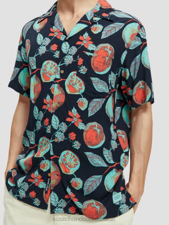 ملابس Scotch & Soda قميص المخيم المطبوع الفواكه البحرية aop رجال N0V4307
