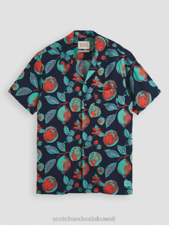 ملابس Scotch & Soda قميص المخيم المطبوع الفواكه البحرية aop رجال N0V4307