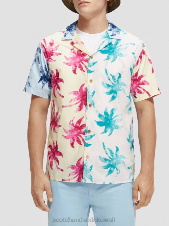 ملابس Scotch & Soda قميص كامب من القطن العضوي المطبوع ورقة الشمع الفيروزية aop رجال N0V4325