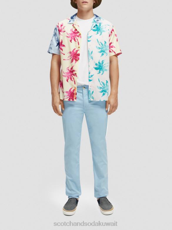ملابس Scotch & Soda قميص كامب من القطن العضوي المطبوع ورقة الشمع الفيروزية aop رجال N0V4325