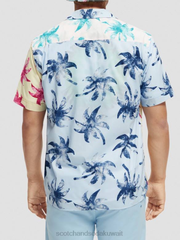 ملابس Scotch & Soda قميص كامب من القطن العضوي المطبوع ورقة الشمع الفيروزية aop رجال N0V4325