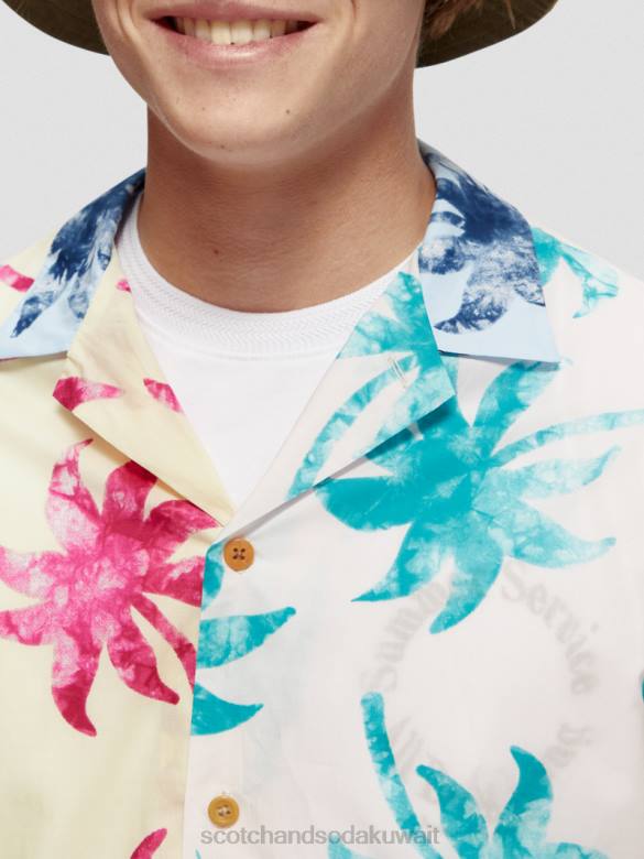 ملابس Scotch & Soda قميص كامب من القطن العضوي المطبوع ورقة الشمع الفيروزية aop رجال N0V4325