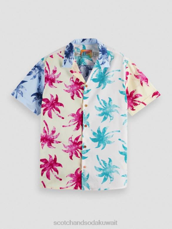 ملابس Scotch & Soda قميص كامب من القطن العضوي المطبوع ورقة الشمع الفيروزية aop رجال N0V4325