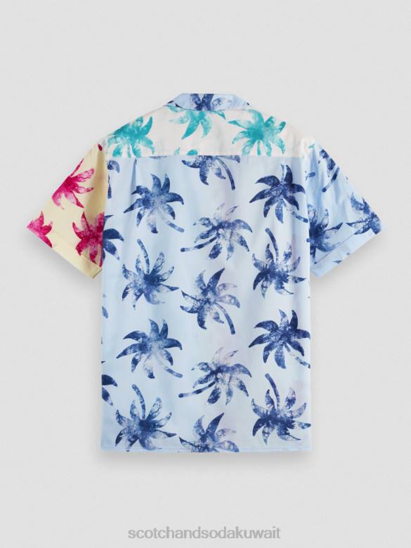 ملابس Scotch & Soda قميص كامب من القطن العضوي المطبوع ورقة الشمع الفيروزية aop رجال N0V4325