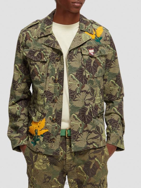 ملابس Scotch & Soda سترة ميدانية عسكرية مطبوعة ومطرزة زهرة الجيش aop رجال N0V4571