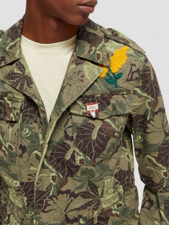 ملابس Scotch & Soda سترة ميدانية عسكرية مطبوعة ومطرزة زهرة الجيش aop رجال N0V4571