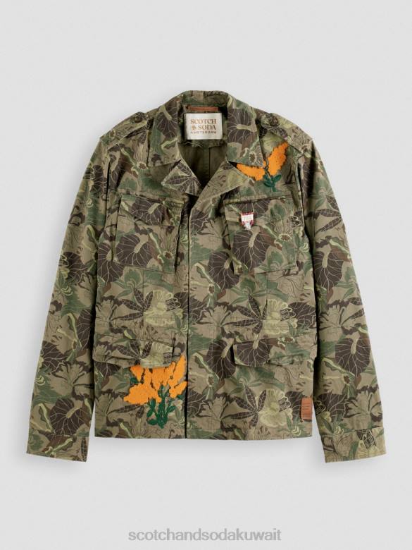 ملابس Scotch & Soda سترة ميدانية عسكرية مطبوعة ومطرزة زهرة الجيش aop رجال N0V4571