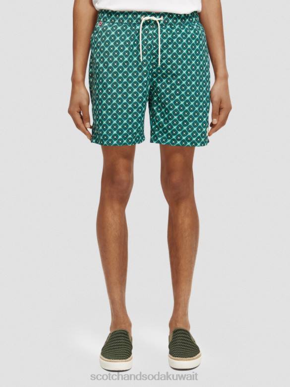 ملابس Scotch & Soda شورت سباحة مطبوع متوسط ​​الطول بلاط الفيروز aop رجال N0V4669