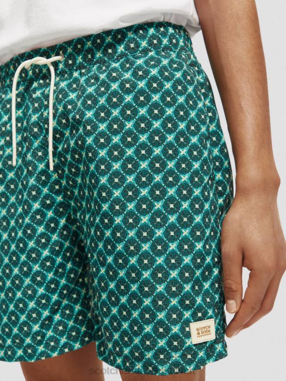 ملابس Scotch & Soda شورت سباحة مطبوع متوسط ​​الطول بلاط الفيروز aop رجال N0V4669