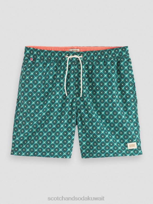 ملابس Scotch & Soda شورت سباحة مطبوع متوسط ​​الطول بلاط الفيروز aop رجال N0V4669