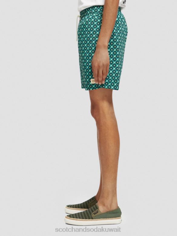 ملابس Scotch & Soda شورت سباحة مطبوع متوسط ​​الطول بلاط الفيروز aop رجال N0V4669